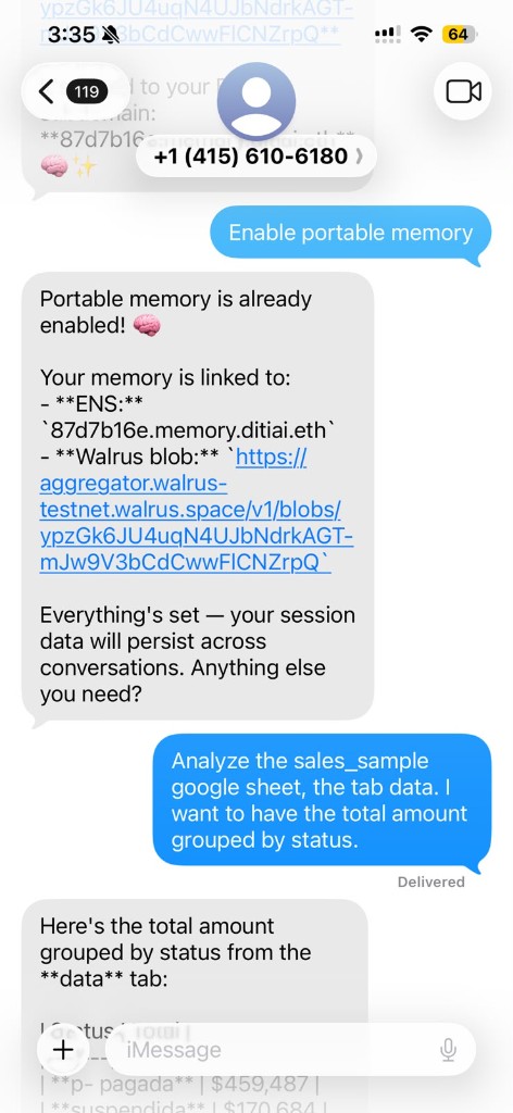 Exnir linking memory to an ENS subdomain and Walrus blob