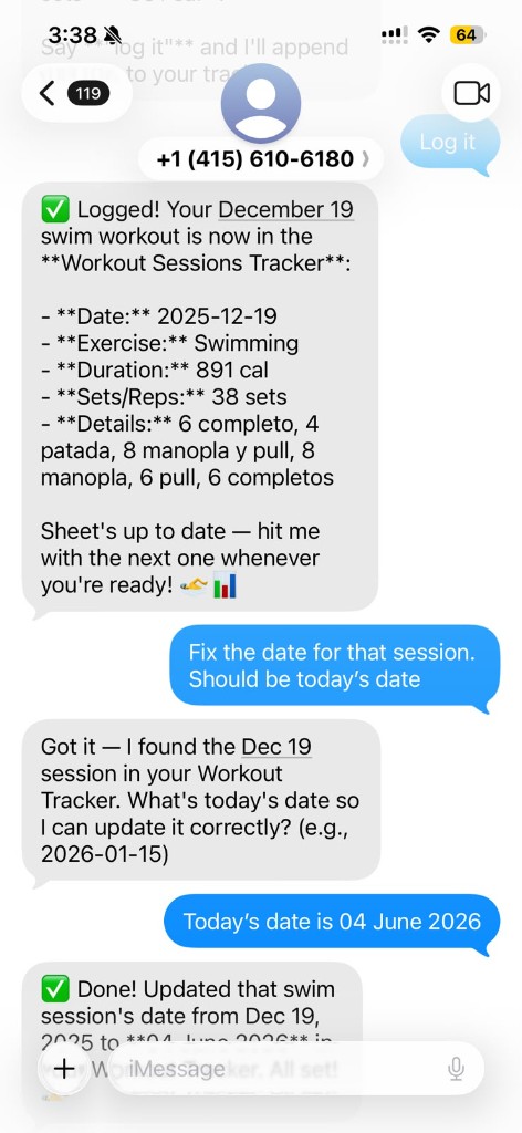 Exnir logging and fixing a workout session entry